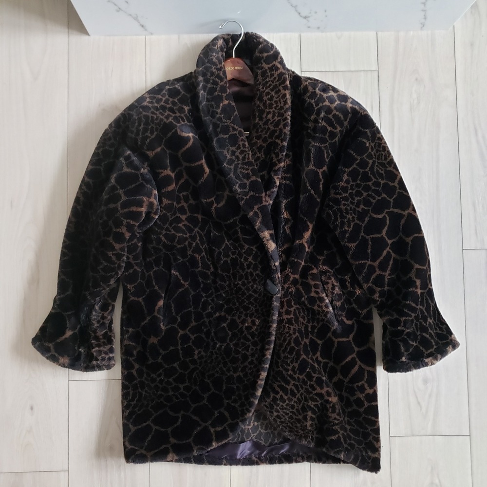 Vintage Faux Fur Leopard Coat Womens 8 Made‎ in USA 80s Statement Winter Jacket